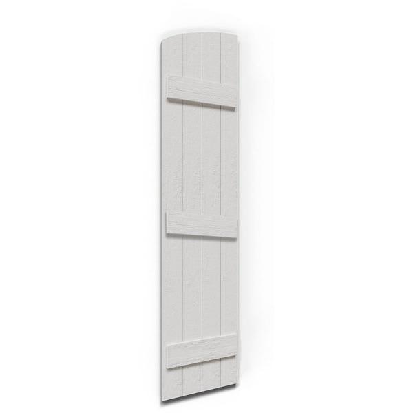 Rustic 4 Board Joined Board-n-Batten Faux Wood Shutters W/Elliptical Arch Top, 21 1/2W X 58H